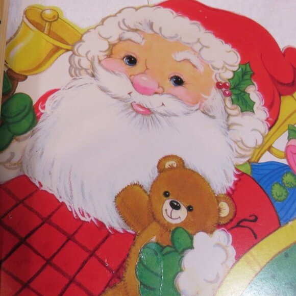 Santa & Reindeer with vintage yarn stapled to sleigh 1980s with sweet eyes - Picture 11 of 11